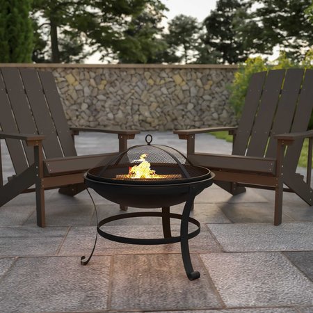 FLASH FURNITURE 22" Round Wood Burning Firepit with Mesh Spark Screen and Poker YL-202-22-GG